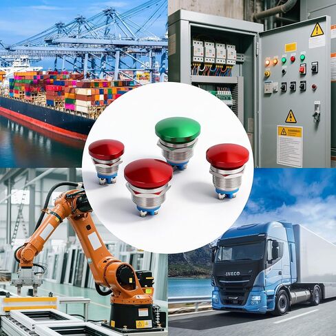 22mm Mushroom Head Momentary Push Button Switch, IP65 Waterproof 5A 12V/24V/36V DC 110V/250V AC, Screw Terminal SPST 1NO (Green) in Saudi Arabia