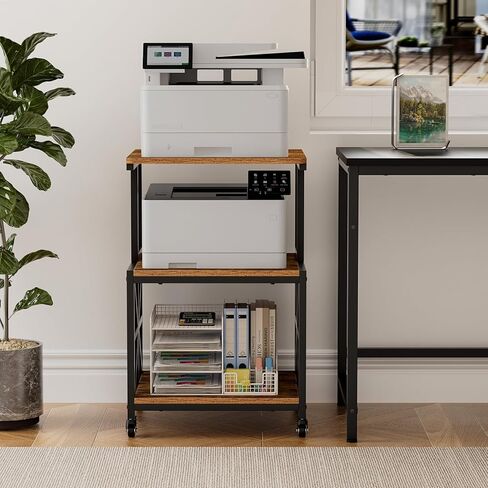 حامل طابعة GreenForest مع رف تخزين ثلاثي الطبقات، طاولة طابعة متينة مقاس 19.7 بوصة × 17.7 بوصة للمكتب المنزلي، عربة متنقلة على عجلات، منظم عالي التحمل لماسح الفاكس، خشب الجوز in Kuwait