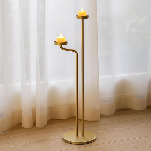 Smtyle شمعدان أرضي حديث طويل، حامل شموع خفيف للمنزل وغرفة المعيشة والحفلات والمناسبات، الحد الأدنى من المعدن الأسود ثنائي الذراع in Kuwait