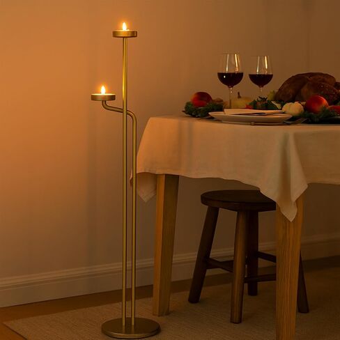 Smtyle شمعدان أرضي حديث طويل، حامل شموع خفيف للمنزل وغرفة المعيشة والحفلات والمناسبات، الحد الأدنى من المعدن الأسود ثنائي الذراع in Kuwait