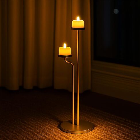Smtyle شمعدان أرضي حديث طويل، حامل شموع خفيف للمنزل وغرفة المعيشة والحفلات والمناسبات، الحد الأدنى من المعدن الأسود ثنائي الذراع in Kuwait