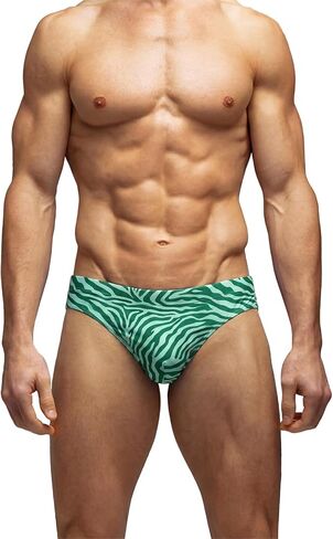 MIZOK Mens Zebra Stripes Swim Briefs Low Rise Bikini Swimwear with Drawstring in Saudi Arabia