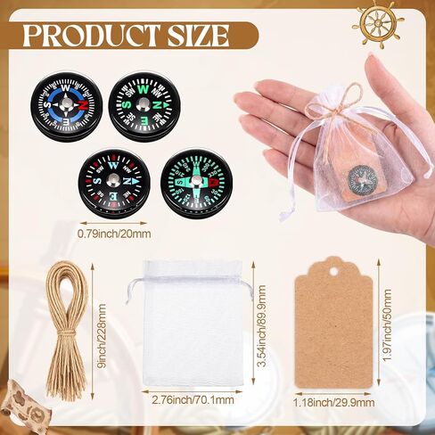 Relaxweex 100 Pcs Mini Survival Compass Gifts Bulk Include 20mm Mini Survival Compass, Kraft Tags, Organza Bag Outdoor Adventure Gifts for Camping Hiking Boating Touring Outdoor Activities, 4 Styles in Saudi Arabia