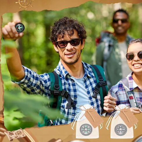 Relaxweex 100 Pcs Mini Survival Compass Gifts Bulk Include 20mm Mini Survival Compass, Kraft Tags, Organza Bag Outdoor Adventure Gifts for Camping Hiking Boating Touring Outdoor Activities, 4 Styles in Saudi Arabia