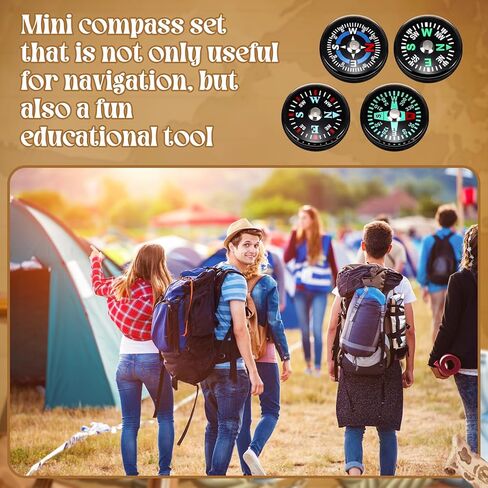 Relaxweex 100 Pcs Mini Survival Compass Gifts Bulk Include 20mm Mini Survival Compass, Kraft Tags, Organza Bag Outdoor Adventure Gifts for Camping Hiking Boating Touring Outdoor Activities, 4 Styles in Saudi Arabia