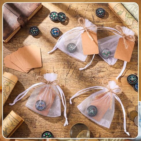 Relaxweex 100 Pcs Mini Survival Compass Gifts Bulk Include 20mm Mini Survival Compass, Kraft Tags, Organza Bag Outdoor Adventure Gifts for Camping Hiking Boating Touring Outdoor Activities, 4 Styles in Saudi Arabia