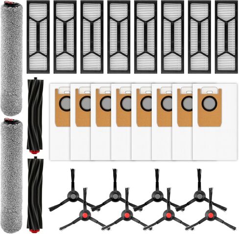 (28 حزمة) مجموعة ملحقات قطع غيار Omni S1 Pro متوافقة مع مكنسة Eufy Omni S1 Pro Robot، 2 فرشاة دوارة مطاطية، 2 ممسحة دوارة، 8 فرش جانبية، 8 أكياس غبار، 8 مرشحات HEPA in Kuwait