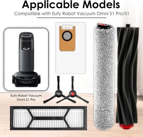 (28 حزمة) مجموعة ملحقات قطع غيار Omni S1 Pro متوافقة مع مكنسة Eufy Omni S1 Pro Robot، 2 فرشاة دوارة مطاطية، 2 ممسحة دوارة، 8 فرش جانبية، 8 أكياس غبار، 8 مرشحات HEPA in Kuwait