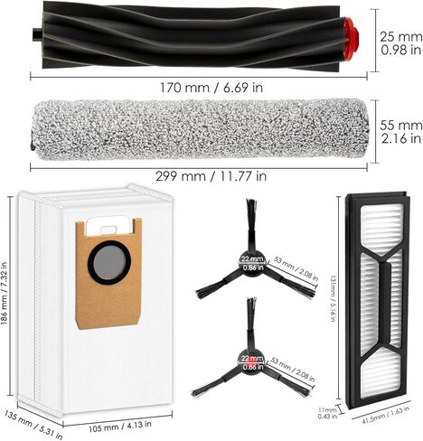 (28 حزمة) مجموعة ملحقات قطع غيار Omni S1 Pro متوافقة مع مكنسة Eufy Omni S1 Pro Robot، 2 فرشاة دوارة مطاطية، 2 ممسحة دوارة، 8 فرش جانبية، 8 أكياس غبار، 8 مرشحات HEPA in Kuwait