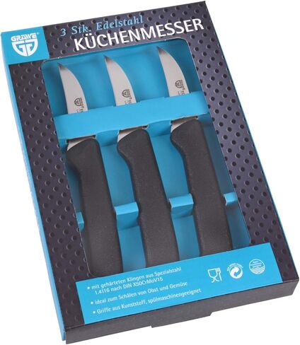 GRÄWE سكينة فواكه، طقم من 3، شفرة من الفولاذ المقاوم للصدأ، مقابض سوداء، حافة حادة جدًا in Kuwait