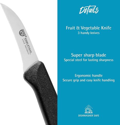 GRÄWE سكينة فواكه، طقم من 3، شفرة من الفولاذ المقاوم للصدأ، مقابض سوداء، حافة حادة جدًا in Kuwait