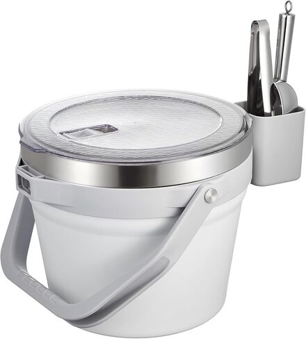 COKTIK 7L Vacuum Insulated Ice Bucket with Lid and Scoop& Tongs，Large capacity Stainless Steel Beverage Bucket for Cocktail, Champagne, Wine, Beer，Large Parties（Milk White Suit） in Saudi Arabia