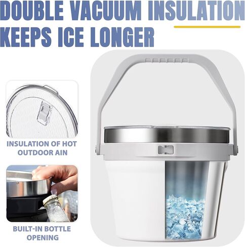 COKTIK 7L Vacuum Insulated Ice Bucket with Lid and Scoop& Tongs，Large capacity Stainless Steel Beverage Bucket for Cocktail, Champagne, Wine, Beer，Large Parties（Milk White Suit） in Saudi Arabia