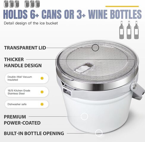 COKTIK 7L Vacuum Insulated Ice Bucket with Lid and Scoop& Tongs，Large capacity Stainless Steel Beverage Bucket for Cocktail, Champagne, Wine, Beer，Large Parties（Milk White Suit） in Saudi Arabia