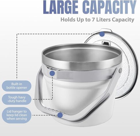 COKTIK 7L Vacuum Insulated Ice Bucket with Lid and Scoop& Tongs，Large capacity Stainless Steel Beverage Bucket for Cocktail, Champagne, Wine, Beer，Large Parties（Milk White Suit） in Saudi Arabia