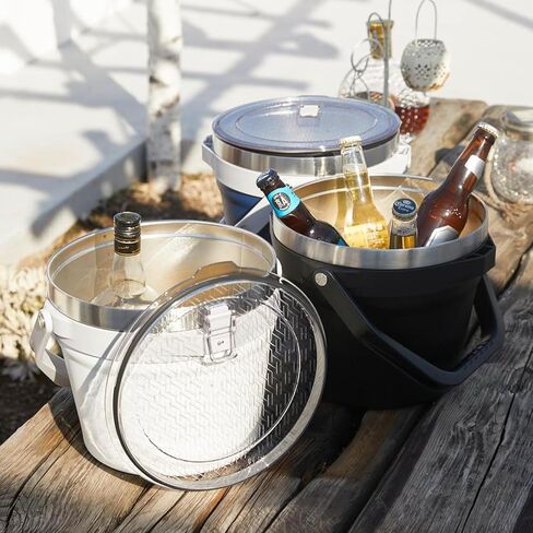 COKTIK 7L Vacuum Insulated Ice Bucket with Lid and Scoop& Tongs，Large capacity Stainless Steel Beverage Bucket for Cocktail, Champagne, Wine, Beer，Large Parties（Milk White Suit） in Saudi Arabia