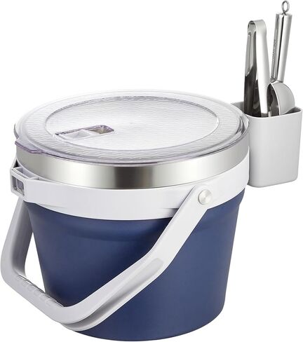 COKTIK 7L Vacuum Insulated Ice Bucket with Lid and Scoop& Tongs，Large capacity Stainless Steel Beverage Bucket for Cocktail, Champagne, Wine, Beer，Large Parties（Milk White Suit） in Saudi Arabia