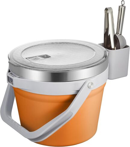 COKTIK 7L Vacuum Insulated Ice Bucket with Lid and Scoop& Tongs，Large capacity Stainless Steel Beverage Bucket for Cocktail, Champagne, Wine, Beer，Large Parties（Milk White Suit） in Saudi Arabia