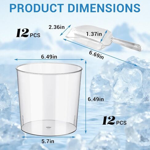 Garvee 6.5 in Clear Plastic Ice Bucket – Multi-Purpose Wine/Champagne/Beer Cooler, Snack Tub, Kettle Corn Bowl, Vase – BPA-Free, Food-Grade, Durable & Stylish (12-Pack with Ice Tongs) in Saudi Arabia