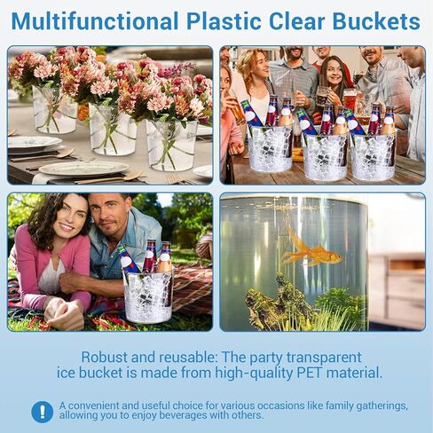 Garvee 6.5 in Clear Plastic Ice Bucket – Multi-Purpose Wine/Champagne/Beer Cooler, Snack Tub, Kettle Corn Bowl, Vase – BPA-Free, Food-Grade, Durable & Stylish (12-Pack with Ice Tongs) in Saudi Arabia