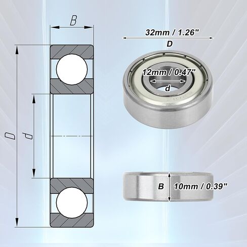 ACROPIX 6201z Deep Groove Ball Bearings P6 12x32x10mm Lubricated Bearings Metal Seal Silver Tone Scooter Skateboard Wheel - Pack of 2 in Saudi Arabia