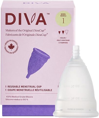 كأس DIVA موديل 2 وحقيبة - كوب سيليكون طبي للعناية بالدورة الشهرية - كأس حيض قابل لإعادة الاستخدام - ما يصل إلى 12 ساعة من الارتداء - موديل 2 (للقنوات المهبلية الواسعة، بعد الولادة والأعمار 35+) بالإضافة إلى حقيبة DivaPouch الرجعية in Kuwait
