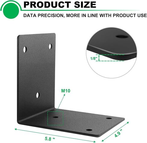 8 عبوات من دعامات الزوايا شديدة التحمل للتأطير الخارجي 6 بوصة × 5 بوصة سمك 90 درجة 3 مم (1/8 بوصة)، دعامة L للخشب 6X6 in Kuwait