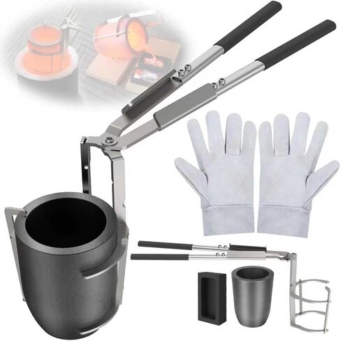 [Updated] 4kg Crucible Tongs Set for Melting Metal, Lifting & Pouring Tongs w/Graphite Crucible,Graphite Ingot Mold and Gloves,for Casting and Melting Metal, Jewelry Casting Tools in Kuwait
