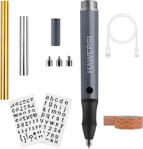 HAWERSI Cordless Hot Foil Pen Starter Kit,Foil Quill Tool with Stencil Sheets,4 Metal Tips(Fine,Standard,Bold,and Flat),Foil Rolls in Gold,Silver and Placement Tape DIY Scrapbooks,Leather,Cards in Saudi Arabia