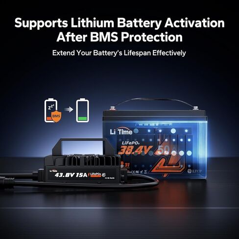 LITIME IP66 ROUBROOK 36V (43.8V) 10A LIFEPO4 شاحن بطارية ليثيوم ، تطبيقات واسعة لعربة الجولف ، RV in Kuwait