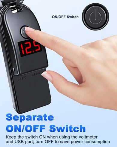 شاحن هاتف للدراجات النارية EXTRACTME، 36 وات مزدوج USB من النوع C PD 3.0 وQC 3.0 شاحن USB للدراجات النارية مع الفولتميتر ومفتاح التشغيل/الإيقاف، شحن سريع مقاوم للماء SAE إلى USB للهاتف والكمبيوتر اللوحي ونظام تحديد المواقع وما إلى ذلك in Kuwait