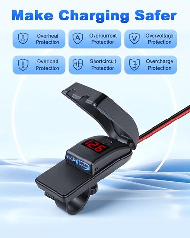 شاحن هاتف للدراجات النارية EXTRACTME، 36 وات مزدوج USB من النوع C PD 3.0 وQC 3.0 شاحن USB للدراجات النارية مع الفولتميتر ومفتاح التشغيل/الإيقاف، شحن سريع مقاوم للماء SAE إلى USB للهاتف والكمبيوتر اللوحي ونظام تحديد المواقع وما إلى ذلك in Kuwait