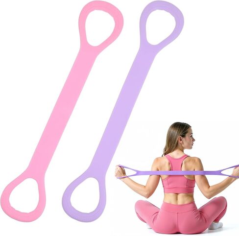 Gjinxi 2pcs Figure 8 Resistance Bands for Arms Resistance Bands with Handles for Working Out Back Leg Stretcher Portable Exercise Equipment for Yoga Pilates Stretching Physical Therapy Pink & Blue in Saudi Arabia