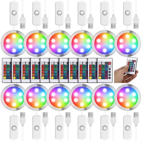 مجموعة مصابيح LED مكونة من 12 قطعة من Macarrie 001 - قطع غيار إضاءة DIY مطبوعة ثلاثية الأبعاد للتحكم عن بعد مع ضبط اللون والسطوع لطراز أجهزة عاكس الضوء RGB Light Kit، 5V USB مدعوم in Saudi Arabia