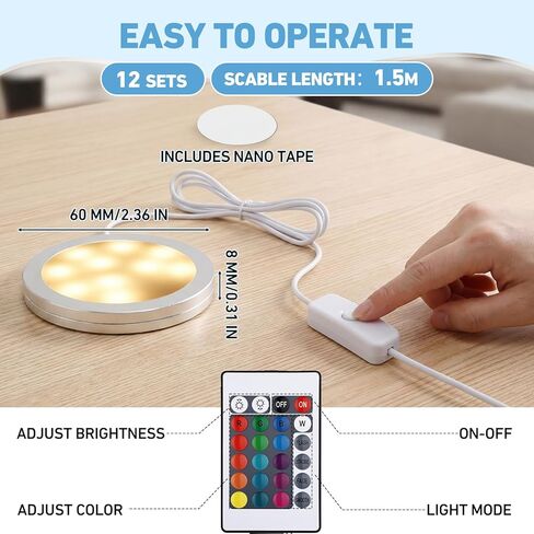 مجموعة مصابيح LED مكونة من 12 قطعة من Macarrie 001 - قطع غيار إضاءة DIY مطبوعة ثلاثية الأبعاد للتحكم عن بعد مع ضبط اللون والسطوع لطراز أجهزة عاكس الضوء RGB Light Kit، 5V USB مدعوم in Saudi Arabia