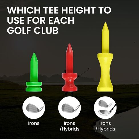 تي شيرتات Castle Golf من الخشب مقاس 1 بوصة 1 1/4 بوصة 1 3/4 بوصة لـ Par 3 ولقطات حديدية قيمة 100 حزمة، تي شيرتات خشبية قصيرة لارتفاع ثابت وممارسة دقيقة، مقاس صغير باللون الأخضر والأحمر والأصفر in Kuwait