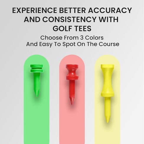 تي شيرتات Castle Golf من الخشب مقاس 1 بوصة 1 1/4 بوصة 1 3/4 بوصة لـ Par 3 ولقطات حديدية قيمة 100 حزمة، تي شيرتات خشبية قصيرة لارتفاع ثابت وممارسة دقيقة، مقاس صغير باللون الأخضر والأحمر والأصفر in Kuwait