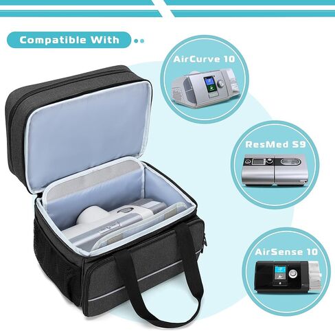 CURMIO CPAP Machine Travel Carrying Case Compatible with ResMed AirSense 11, AirSense 10, AirSense 10 elite, AirStart 10, Philips Dreamstation, 3B Medical Luna G3, and XT Fit, Black (Patented Design) in Saudi Arabia