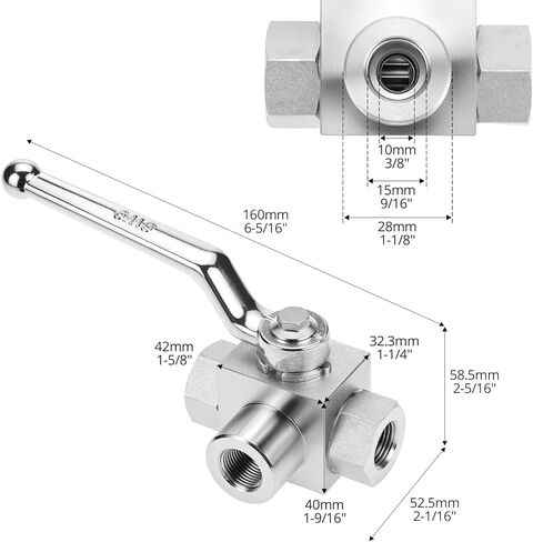 QWORK 3-Way High Pressure Hydraulic Ball Valve, 3/8" NPT Female, 7250 PSI, for Controls Flow Direction of Water, Oil, Gas in Saudi Arabia