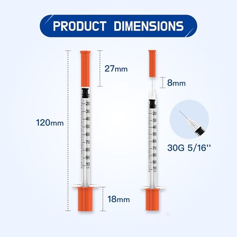 1CC Disposable Syringe with Needle - 30G 5/16" (8mm) 1ml/cc, Individually Wrapped, Lab Supplies, 30 Pack in Saudi Arabia