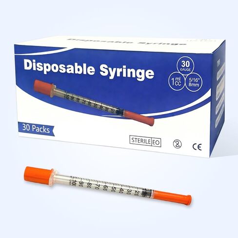 1CC Disposable Syringe with Needle - 30G 5/16" (8mm) 1ml/cc, Individually Wrapped, Lab Supplies, 30 Pack in Saudi Arabia