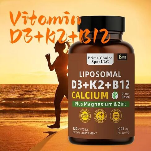 Vitamin D3 K2 B12 with Calcium Magnesium Zinc – 6-in-1 Bone & Muscle Support Complex | High Potency D3 5000 IU + K2 MK7 for Calcium Absorption, Mobility & Energy | Non-GMO, 120 Softgels in Saudi Arabia