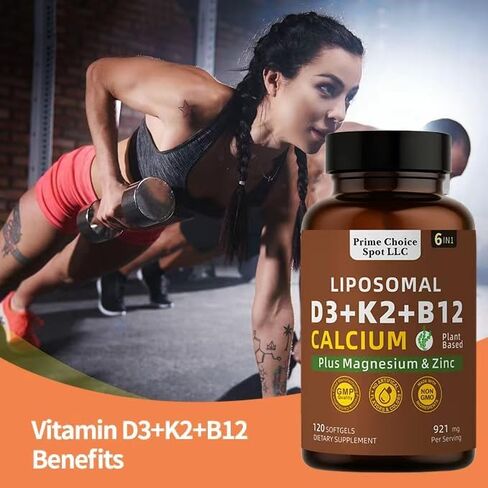 Vitamin D3 K2 B12 with Calcium Magnesium Zinc – 6-in-1 Bone & Muscle Support Complex | High Potency D3 5000 IU + K2 MK7 for Calcium Absorption, Mobility & Energy | Non-GMO, 120 Softgels in Saudi Arabia