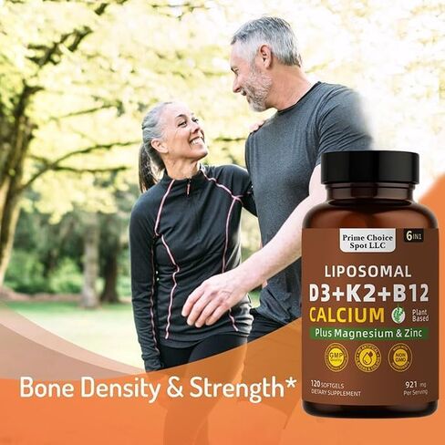 Vitamin D3 K2 B12 with Calcium Magnesium Zinc – 6-in-1 Bone & Muscle Support Complex | High Potency D3 5000 IU + K2 MK7 for Calcium Absorption, Mobility & Energy | Non-GMO, 120 Softgels in Saudi Arabia