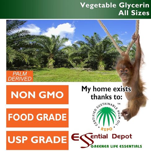 جليسرين نباتي - 1 لتر - VG من RSPO النخيل المستدام - غير معدل وراثيًا - موافق للشريعة اليهودية - دستور الأدوية الأمريكي - درجة الغذاء - موافق للشريعة اليهودية - حلال مقبول - درجة صيدلانية - حاوية HDPE محكمة الإغلاق وقابلة للإغلاق in Kuwait