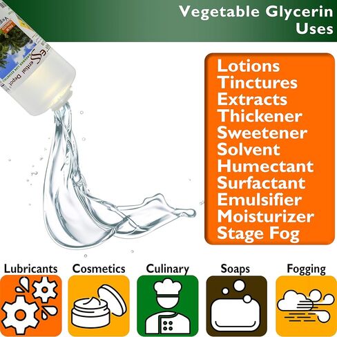 جليسرين نباتي - 1 لتر - VG من RSPO النخيل المستدام - غير معدل وراثيًا - موافق للشريعة اليهودية - دستور الأدوية الأمريكي - درجة الغذاء - موافق للشريعة اليهودية - حلال مقبول - درجة صيدلانية - حاوية HDPE محكمة الإغلاق وقابلة للإغلاق in Kuwait