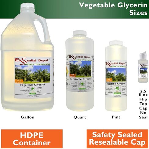 جليسرين نباتي - 1 لتر - VG من RSPO النخيل المستدام - غير معدل وراثيًا - موافق للشريعة اليهودية - دستور الأدوية الأمريكي - درجة الغذاء - موافق للشريعة اليهودية - حلال مقبول - درجة صيدلانية - حاوية HDPE محكمة الإغلاق وقابلة للإغلاق in Kuwait