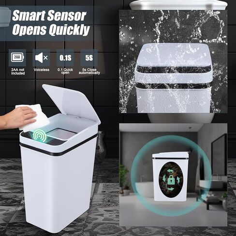 Maxcheck 3 قطع سلة مهملات الحمام الأوتوماتيكية مع غطاء 3 جالون مستشعر حركة بدون لمس، سلة قمامة صغيرة نحيفة، سلة قمامة كهربائية ضيقة مقاومة للماء للمطبخ، غرفة النوم، المكتب، المرحاض، أبيض in Saudi Arabia