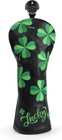 Live Lucky Golf Head Covers, Leather Driver Headcover, Fairway Wood Cover, Hybrid Head Covers – Advanced Embroidery Black Shamrock Golf Club Head Covers for Men Women in Saudi Arabia