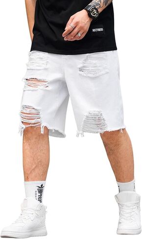 Verdusa Men's Ripped Bermuda Denim Shorts Straight Leg Jean Jorts with Pockets in Saudi Arabia